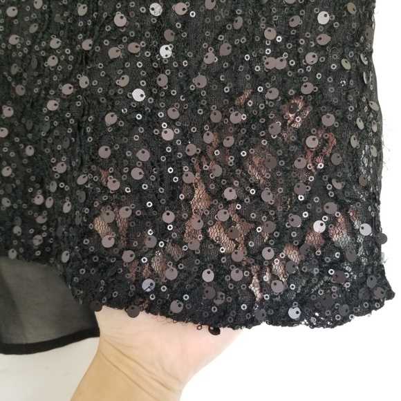 Anthropologie Bird Cage Sheer Black Sequins Shiny Short Sleeve Top - Picture 3 of 6